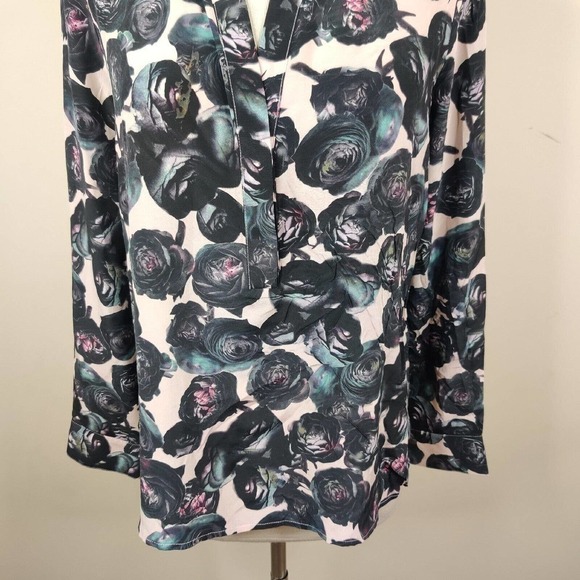Dylan Gray Floral Silk Shirt Blouse Moody Roses Dark Romance Goth - Picture 4 of 11